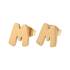 Letter M 304 серьги-гвоздики из нержавеющей стали для женщин, золотые, ионное покрытие (ip), Буква М, 9x8 мм