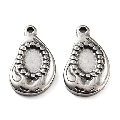 Antique Silver 201 Stainless Steel Pendant Cabochon Settings, Teardrop Charm, Antique Silver, Tray: 8x6.5mm, 22x13x2.5mm, Hole: 1.8mm