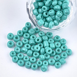 Light Sea Green Baking Paint Glass Seed Beads, Round, Light Sea Green, 5~6x3~5mm, Hole: 1.2~2mm, about 2500pcs/bag