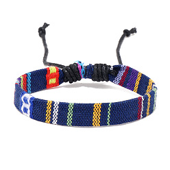 Marine Blue Cloth Rope Braided Flat Cord Bracelet, Ethnic Tribal Adjustable Bohemia Bracelet, Marine Blue, 7-1/8 inch(18cm)