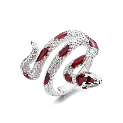 Red Snake Brass Finger Rings, with Enamel,  Bohemia Style Rings for Women, Red, US Size 8, Inner Diameter: 18.1mm