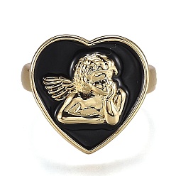 Schwarz Manschettenringe aus Messingemail, offene Ringe, cadmiumfrei und bleifrei, Herz mit Engel, golden, Schwarz, us Größe 6 3/4 (17.1 mm)