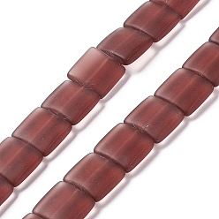 Indian Red Transparent Frosted Glass Beads Strands, Square, Indian Red, 12x12x4.5mm, Hole: 1mm, about 50pcs/strand, 23.23''~24.02''(59~61cm)