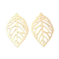 Real 24K Gold Plated Brass Pendants, Long-Lasting Plated, Leaf, Real 24K Gold Plated, 35x20x0.5mm, Hole: 1mm