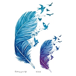 Bleu Ciel Foncé Autocollants en papier de tatouages temporaires amovibles à motif de plumes, bleu profond du ciel, 15x10.5 cm