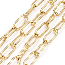 Настоящее золото 18K Латунные скрепки, тянутые удлиненные кабельные цепи, несварные, долговечный, с катушкой, реальный 18 k позолоченный, 17x7x1.5 мм, около 16.4 футов (5 м) / рулон