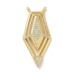 Настоящее золото 18K Латунные микро проложить кубического циркония подвески, щитовые чары, реальный 18 k позолоченный, 32x14.5x4.5 мм, отверстие : 1.3 мм