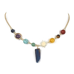 Mixed Stone Natural & Synthetic Mixed Gemstone Nugget Pendant Necklaces with Alloy Chains, 10.31 inch(26.2cm)