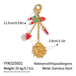 Цветок Декоративные подвески из нержавеющей стали с эмалью, с карабин-лобстерами , золотые, цветок, 115 мм