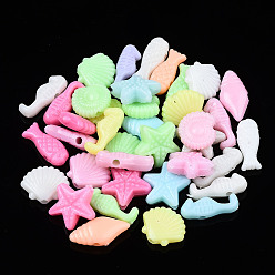 Mixed Color Opaque Acrylic Beads, Mixed Color, 5~11x10~15x3.5~4.5mm, Hole: 1.6mm, about 2700pcs/500g
