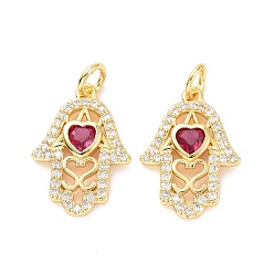 Камелия Латунные микро проложить кубического циркония подвески, с прыжковых колец, долговечный, без кадмия и без свинца, золотой свет, Хамса рука с сердцем, камелия, 18.5x13.5x3 мм