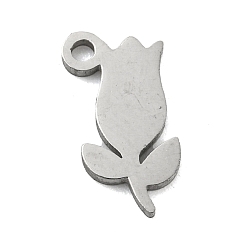 Stainless Steel Color Laser Cut 304 Stainless Steel Charms, Rose Charms, Stainless Steel Color, 11x5.5x1mm, Hole: 1.2mm