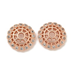 Розовое Золото Покрытие стойки латунь микро паве прозрачные колпачки из кубического циркония, долговечный, без свинца и без кадмия, цветок, розовое золото , 12.8x3 мм, отверстие : 2.5 мм