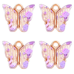 Medium Purple Transparent Acrylic Charms, with Golden Tone Alloy Findings and Sequins, Butterfly Charm, Medium Purple, 14x14mm