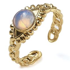 Опал Opalite палец кольца, глаз 304 кольца открытой манжеты из нержавеющей стали с ионным покрытием (IP), реальный 18 k позолоченный, 8 мм, регулируемый