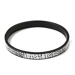 Negro 304 Brazaletes articulados de acero inoxidable con esmalte negro y estampado de piel de animal para mujer, revestimiento de iones (ip), negro, diámetro interior: 2.05x2.48 pulgada (5.2x6.3 cm)