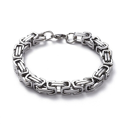 Stainless Steel Color Unisex 201 Stainless Steel Byzantine Chain Bracelets, with Lobster Claw Clasps, Stainless Steel Color, 8-5/8 inch(22cm), 8mm