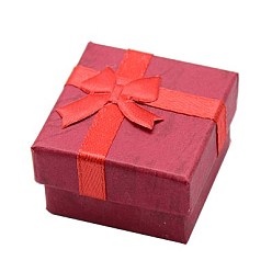 Indian Red Cardboard Ring Boxes, with Satin Ribbons Bowknot outside, Square, Indian Red, 41x41x26mm