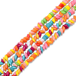 Mixed Color Opaque Spray Painted Glass Bead Strands, Chip, Mixed Color, 2~10x4~5x2.5~3mm, Hole: 0.9mm, about 134~135pcs/strand, 14.96 inch(38cm)