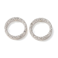 Серебро Рамка из прозрачного кубического циркония из латуни, круглые кольца, стойки покрытие, долговечный, без свинца и без кадмия, серебряные, 12x3 мм, отверстие : 1 мм, внутренний диаметр: 9 мм