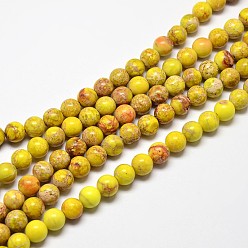 Yellow Natural Imperial Jasper Beads Strands, Round, Dyed, Yellow, 10mm, Hole: 1mm, about 38pcs/strand, 15 inch