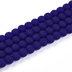 Dark Blue Transparent Glass Beads Strands, Round, Frosted, Dark Blue, 6mm, Hole: 0.7mm, about 66~67pcs/strand, 14.96~15.16''(38~38.5cm)