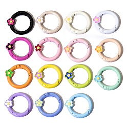 Mixed Color Spray Painted Alloy Spring Gate Ring, Ring with Flower, Mixed Color, 27x4mm, Hole: 1.3mm