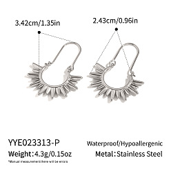 Нержавеющая Сталь Цвет Винтажные серьги-кольца в европейском стиле с изображением солнца 304 из нержавеющей стали, цвет нержавеющей стали, 34.2x24.3 мм