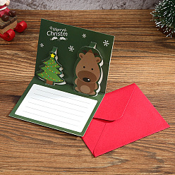 Deer Christmas Theme 1Pc Paper Envelope and 1Pc 3D Pop Up Greeting Card Set, Deer Pattern, Envelope: 85x105mm, Card: 80x100mm