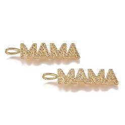 Golden Brass Micro Pave Clear Cubic Zirconia Pendants, Long-Lasting Plated, for Mother's Day, Word Mama, Golden, 30x7x1.7mm, Hole: 4.5x3mm.