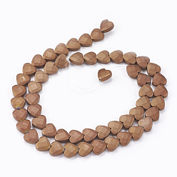 Coffee Plated Electroplate Non-magnetic Synthetic Hematite Beads Strands, Frosted, Faceted, Heart, Coffee Plated, 8x8x3mm, Hole: 0.5mm, about 54pcs/strand, 15.94 inch(40.5cm)