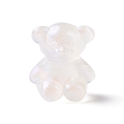 Floral White Luminous Acrylic Beads, Glitter Beads, Glow in the Dark, Bear, Floral White, 17.5x15x10.5mm, Hole: 3mm, about 370pcs/500g