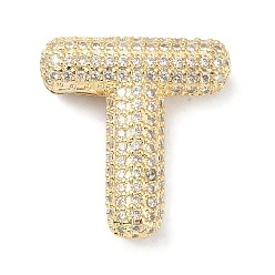 Letter T Rack Plating Brass Micro Pave Cubic Zirconia Pendants, Real 18K Gold Plated, Lead Free & Cadmium Free, Letter, Letter T, 22.5x21x6.5mm, Hole: 4x2.5mm
