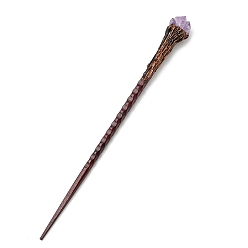 Coconut Brown Sandalwood Hair Sticks, with Natural Amethyst, for Woman, Coconut Brown, 235~239x24~29mm