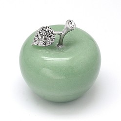 Green Aventurine Natural Green Aventurine 3D Apple Home Display Decorations, with Alloy Rhinestone Findings, 37x30mm