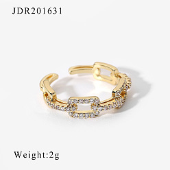 JDR201631 Geometric Design 18K Gold Plated Copper Ring with Zirconia Stones - Fashionable Retro Style Couple Rings for Women