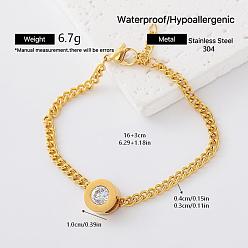 Flat Round 304 Stainless Steel Link Bracelets for Women, Golden, Flat Round, 6.30 inch(16cm)