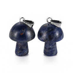 Sodalite Natural Sodalite Pendants, with Stainless Steel Snap On Bails, Mushroom Shaped, 24~25x16mm, Hole: 5x3mm