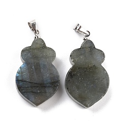Labradorite Natural Labradorite Pendants, with Platinum Brass Findings, Carrot, 29~30x17x6mm, Hole: 5mm
