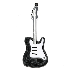 Черный Акриловый большой кулон, с блеском порошок, гитар, чёрные, 65.5x24.5x4 мм, отверстие : 1.6 мм