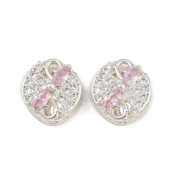 Pink Многожильные звенья из латуни с паве из кубического циркония, долговечный, овальные, серебряный цвет гальваническим, розовые, 12.5x11.5x6 мм, отверстие : 2 мм