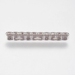 Platinum Brass Micro Pave Cubic Zirconia Spacer Bars, Clear, Platinum, 26x2.5x3.5mm, Hole: 1mm