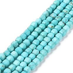 Cyan Natural Howlite Beads Strands, Dyed, Faceted Cube, Cyan, 5x5x5mm, Hole: 0.8mm, about 78pcs/strand, 15.20~15.35 inch(38.6~39cm)