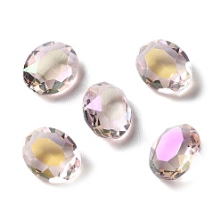 Misty Rose Transparent Glass Rhinestone Cabochons, Faceted, Pointed Back, Oval, Misty Rose, 10x8x5mm