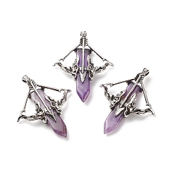 Amethyst Natural Amethyst Big Pendants, with Antique Silver Tone Alloy Findings, Cadmium Free & Lead Free, Faceted, Bow with Arrow & Sword, 65x54.5x11mm, Hole: 4x7mm