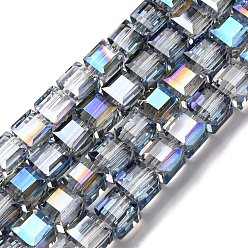 Королевский синий Стеклянные бусины с гальваническим покрытием , кубические, AB цвет, граненые, королевский синий, 7x7x7 мм, отверстие : 1.4 мм, около 99 шт / нитка, 27.44'' (69.7 см)