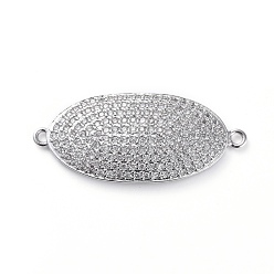 Platinum Brass Micro Pave Cubic Zirconia Links connectors, Oval, Clear, Platinum, 31x13.5x3mm, Hole: 1.4mm