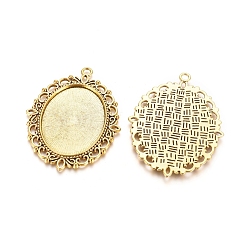Antique Golden Tibetan Style Oval Pendant Cabochon Settings,  Cadmium Free & Lead Free, Antique Golden, Tray: 40x30mm, 61x48x3mm, Hole: 3mm