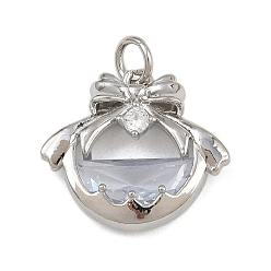 Платина Латунь стекло кулоны, бантом прелести, с целью перехода в кольце, стойки покрытие, долговечный, без свинца и без кадмия, платина, 16x18x4 мм, отверстие : 3.5 мм