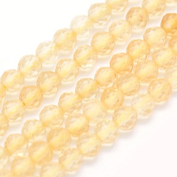 Citrine Natural Citrine Beads Strands, Round, Faceted, 3mm, Hole: 0.5mm, about 135pcs/strand, 15.3 inch(39cm)